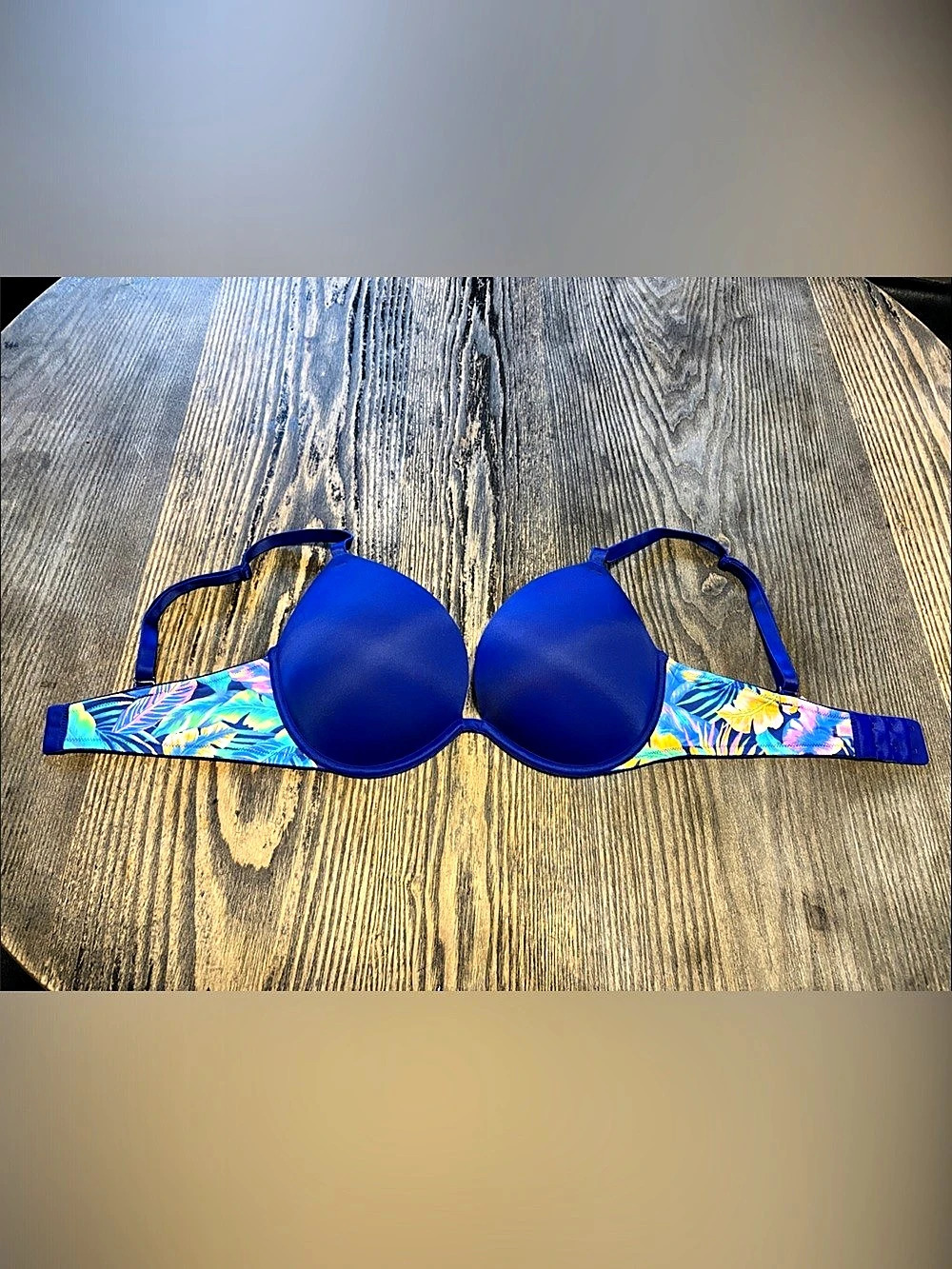 Victoria's Secret PINK Wear Everywhere Super Push-Up Bra Floral Blue & Pink 34D